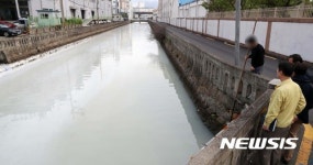 우윳 빛깔로 변한 하천