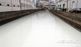 우윳 빛깔로 변한 하천