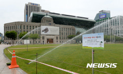 잔디가 뿌리를 내리는 중입니다