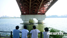 녹조 발생한 한강 성산대교 하부