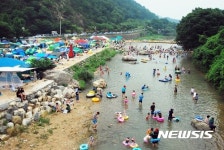 인파로 북적이는 옥천 장령산 자연휴양림 계곡