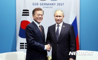 악수하는 문재인 대통령과 푸틴 대통령