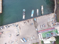 드론에서 내려다본 울릉도 도동항 풍경