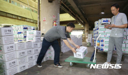 농산물 시료채취하는 농수산물도매시장 관계자