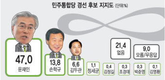 [18대 대선 여론조사] 민주당 경선후보 지지도… 문재인 47% 압도적 1위