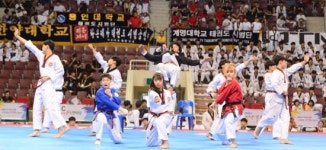 세계태권도한마당 품새 선보이는 태랑학회 선수들