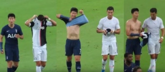성공한 덕후 된 손흥민…우상인 호날두와 유니폼 교환 후 ‘뽀뽀’