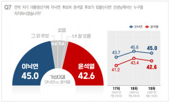 윤석열, 지난주보다 4.1%p↓…민주당 이재명·이낙연 양자대결 패