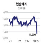 한솔그룹주 건설 워크아웃에 급락