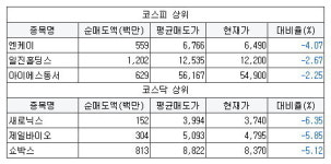 [9월 17일] 외국인 순매수 평균단가 대비 하락 종목
