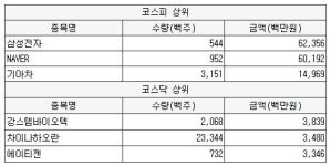 [1월 29일] 개인 순매수 상위 특징주