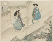 [조상인의 예(藝)-<18>신윤복 풍속도 화첩] 눈썹달 내리비친 야밤의 여인 월하정인