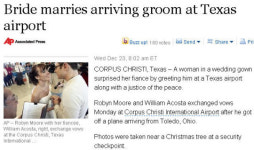 참을성 없는 신부, 공항서 신랑 마중 깜짝 결혼식