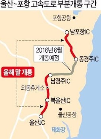 울산~포항고속도로, 부분개통…주행시간 20분 단축