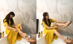 ‘뷰티텐’ 김보르미, 욕실서 매끈한 각선미 자랑···“비결이 궁금해”