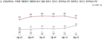李 지지율 8%p '뚝'…국민 과반 