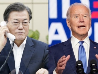 바이든과 통화한 文 대통령…”한반도 평화 향한 굳은 의지 확인”