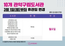 관악구립도서관 10곳 내달부터 매주 월요일 휴관