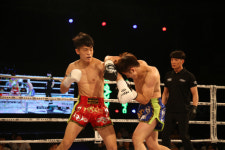 [MAX FC]플라잉 니킥 조산해, 日파이터에 KO승...초대 라이트급 챔피언