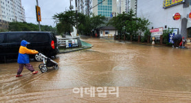 [포토]빗물 차오른 경남 양산 덕계동 도로