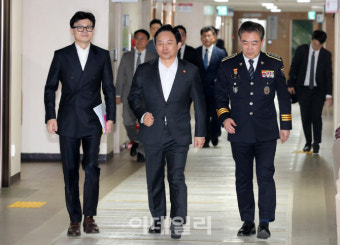 [포토]전세사기 발본색원 브리핑 향하는 한동훈 장관-원희룡 장관-윤희근 청장