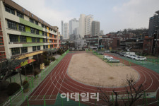 [포토]운동장 일부를 주차장으로 운영하는 화양초 부지