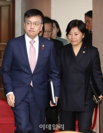 [포토]비상경제장관회의 겸 물가관계장관회의 입장하는 최상목 부총리 및 국무위원들