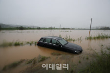 [포토]문산천 범람, 침수된 차량
