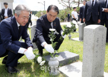 [포토] 국화 헌화하는 권오을 장관과 강호동 농협회장