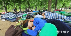 잠 부족한 청춘들… 숲속서 한나절 ‘꿀잠’