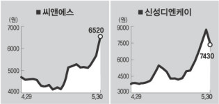 [클릭!화제주]씨앤에스-850원 올라 상한가, 신성디엔케이-가격제한폭까지 하락