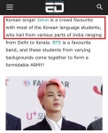 印度 유력매체, 현지 최고 인기 방탄소년단 지민 한국어 열풍 주역 집중보도