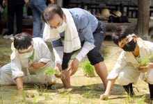 이성희 농협중앙회장, 어린이들과 손모내기 재연