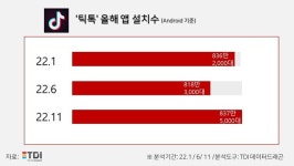 틱톡 11월 말 국내서 837만5000대 설치…MAU는 50.59%로 상승