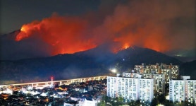 아파트 너머에 불길… 부산 운봉산 화재