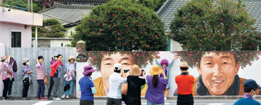 관광명소 된 신안 동백꽃 파마머리 벽화