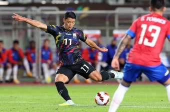 황희찬 선제골… 한국, 코스타리카에 전반전 1-0 앞서
