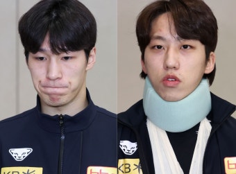 팀킬 논란 황대헌 “절대 고의 아냐”… 깁스 한 박지원 “드릴 말 없다”