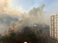 울산 울주군 언양 산불, 아파트 코앞까지…주민들 소화전 틀어