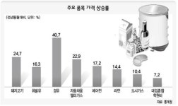 경유 40%·돼지고기 24% 1년새 올라