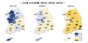 25년 후 세종 제외한 전국 시도 인구 감소 전망