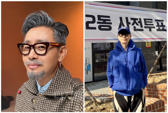 가수 이승환, 파란 옷 차림으로 사전투표 참여하며 화제 얻어 투표 완료 인증샷 SNS에 공개