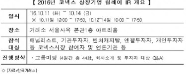 거래소, 2016 코넥스 상장기업 릴레이 IR 개최