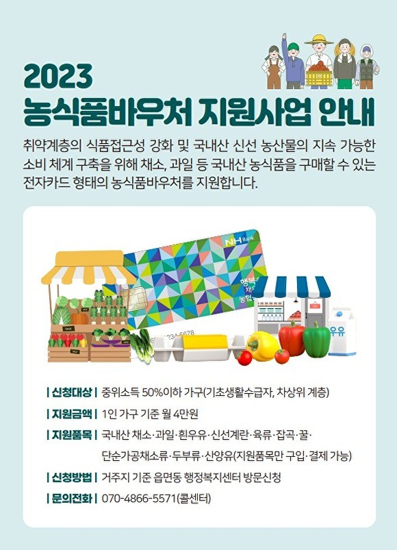 충북 단양군, 대구시, 충남 서산시, 인천 부평구 등 다양한 지역에서 취약계층을 위한 농식품 바우처 지원사업 실시로 취약계층 영양 개선과 농산물 소비 촉진 기대