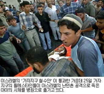 이스라엘  ‘가자지구 철수안’ 통과
