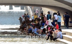 [경향포토]더위에 청계천 다리 아래는 ˝만원˝