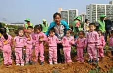 배진교 인천 남동구청장 유치원생과 고구마 캐기