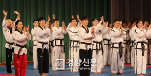 인사하는 남북 태권도시범단[경향포토]