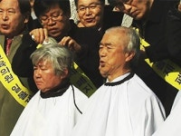 교육의원총회 지도부 삭발 "교육의원 일몰제 폐지하라"