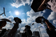 Umbrellas on hot, sunny days make perfect sense